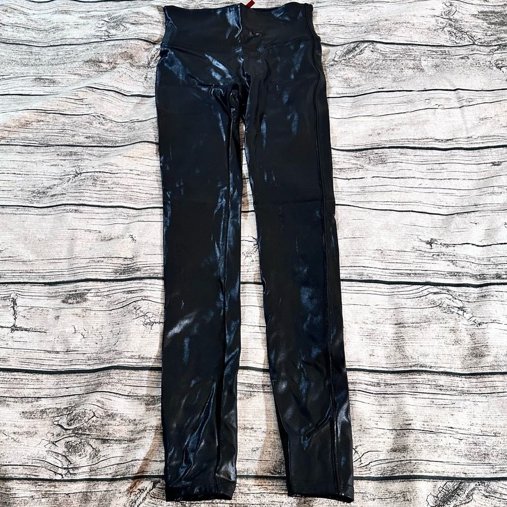 SPANX Classic Faux Leather Black Leggings High Rise Size Small; Goth Grunge